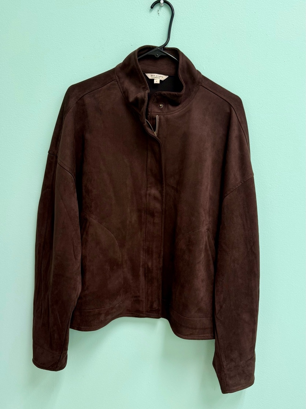 Max Studio Dark Brown Suede Bomber Jacket